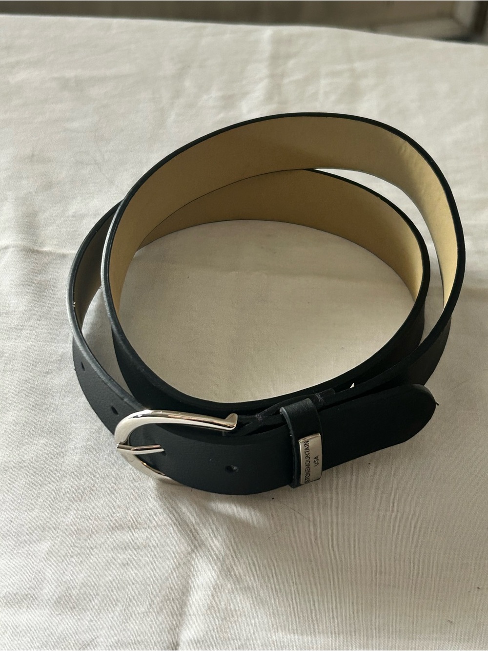 Stone Mountain Black Leather Belt With Silver Hardware/Size Small/NWOT